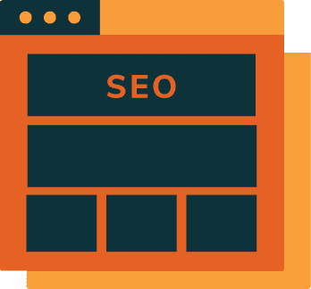Illustration of a website layout with an orange background and a section labeled "seo" highlighted in the center.