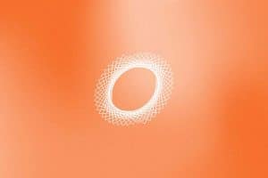 A geometric white line pattern forming a distorted circle on a smooth orange background.