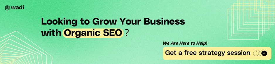 Green banner promoting organic SEO services with the text "Get a free strategy session.