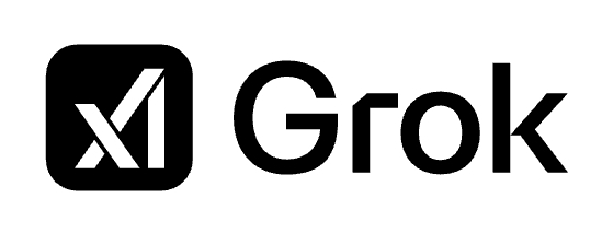 Grok logo with a stylized "X" in a black square next to the word "Grok" in bold text.