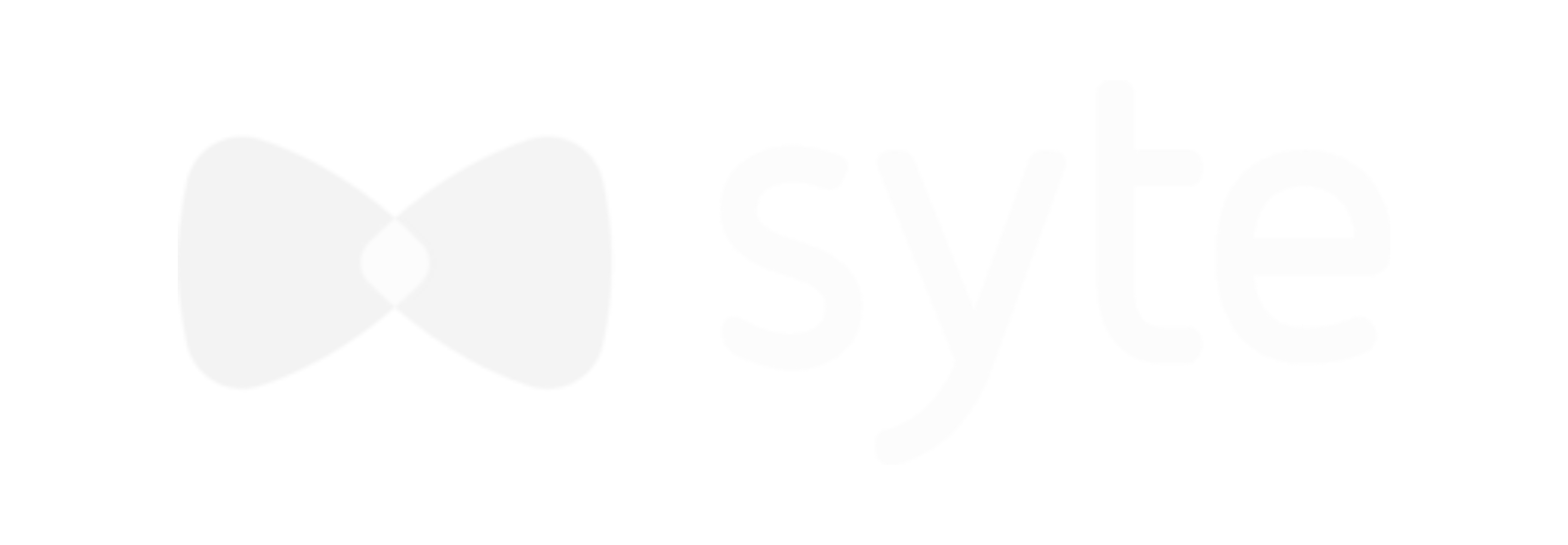 White “syte” logo with a faint abstract butterfly shape on a light gray background.